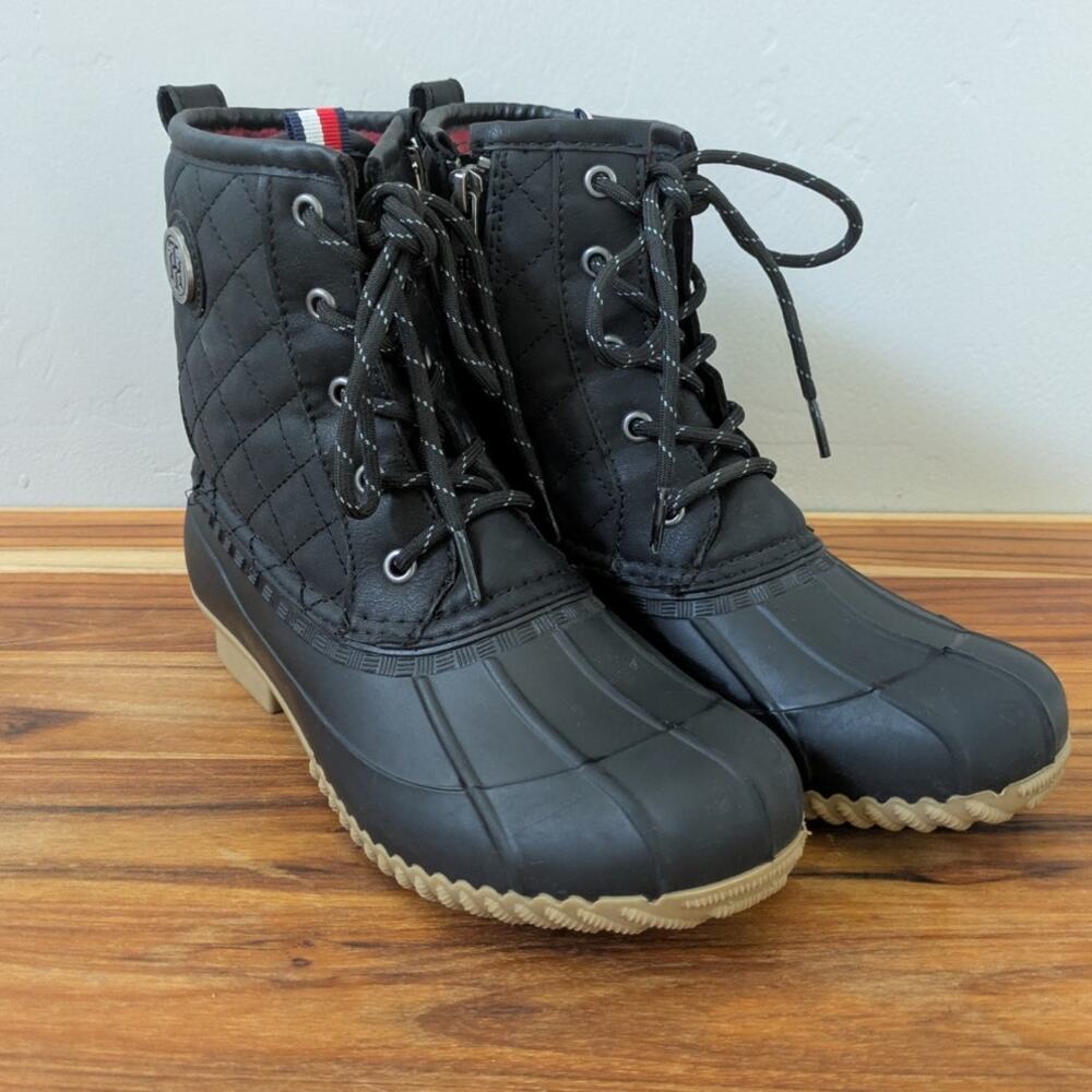 Tommy Hilfiger Boot Womens 7M Faux Fur Lining Rivas Winter Duck Boots Black Red